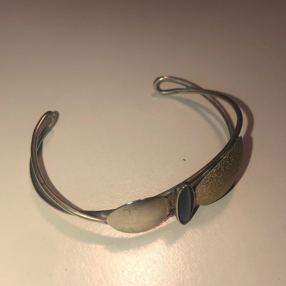 CHRISTOPHE Poly Abstract Modernist Geometric Mixed Metal Cuff Bracelet 6.5” - Picture 2 of 8